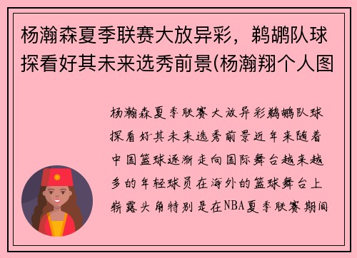 杨瀚森夏季联赛大放异彩，鹈鹕队球探看好其未来选秀前景(杨瀚翔个人图片)