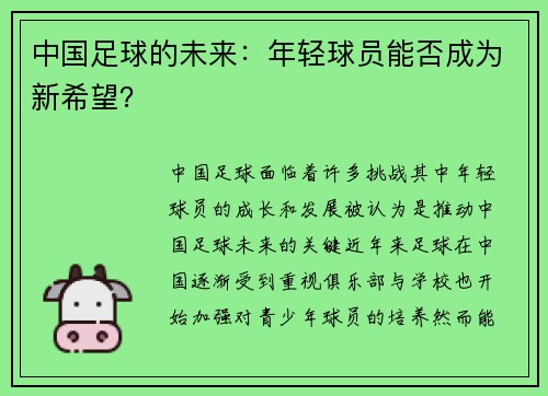 中国足球的未来：年轻球员能否成为新希望？