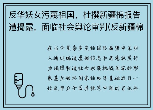 反华妖女污蔑祖国，杜撰新疆棉报告遭揭露，面临社会舆论审判(反新疆棉组织)