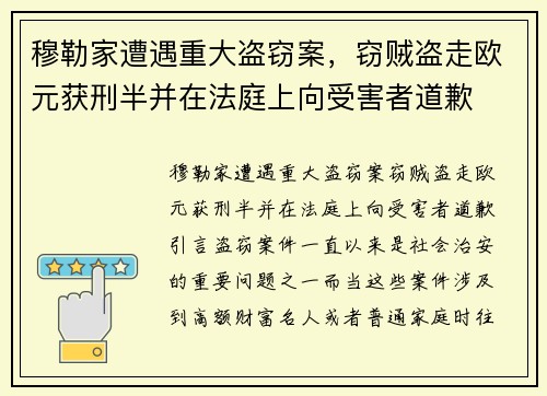 穆勒家遭遇重大盗窃案，窃贼盗走欧元获刑半并在法庭上向受害者道歉